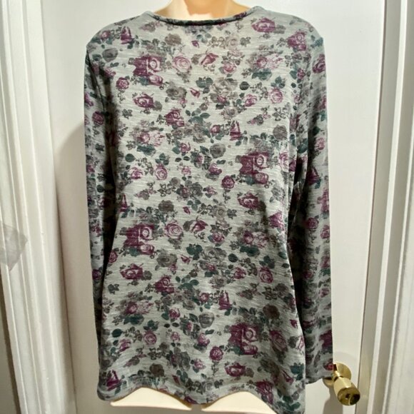 Whimsigoth Fairy Grunge Boho Floral Faux Wrap Ruched Side Longline Blouse Top XL - Picture 2 of 6